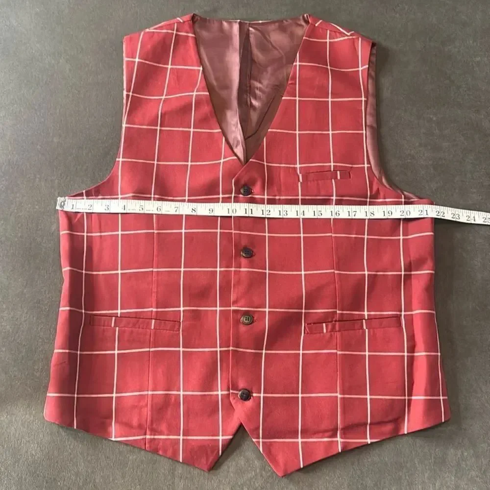 Men’s Check Plaid 3 Piece Suit Double Breasted Peak Lapel 42 Jacket 38 Pants NEW